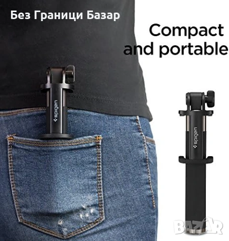 Нов Bluetooth селфи стик Spigen Velo, лек и компактен, дистанционно за снимки, снимка 8 - Чанти, стативи, аксесоари - 53096535