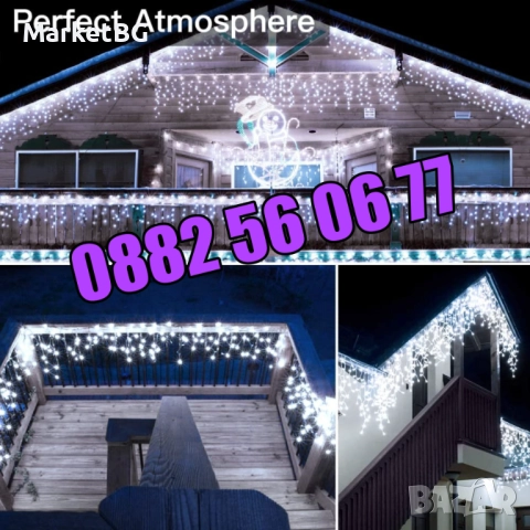 3 м Коледна завеса, коледни лампички, висулки, студено бяла светлина, снимка 3 - Декорация за дома - 52435183