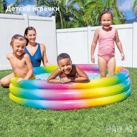 Детски надуваем басейн Intex, среден, 147 x 33 см, 330 литра, PVC, Rainbow Ombre, снимка 2 - Басейни и аксесоари - 50814626