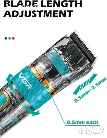 VGR V-695 – Водоустойчива машинка с прозрачен корпус и LED дисплей, снимка 5 - Машинки за подстригване - 50392135