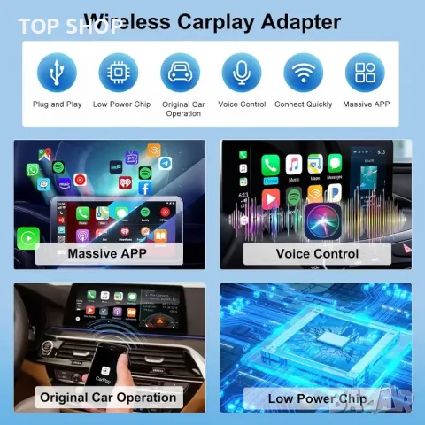 Безжичен адаптер за Carplay, стабилен бърз Mini Carplay безжичен адаптер, кабелен към безжичен, снимка 5 - Аксесоари и консумативи - 49546527