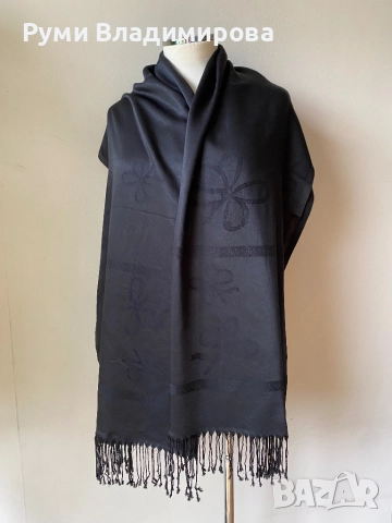 Черен шал на черни цветя, снимка 4 - Шалове - 51742027