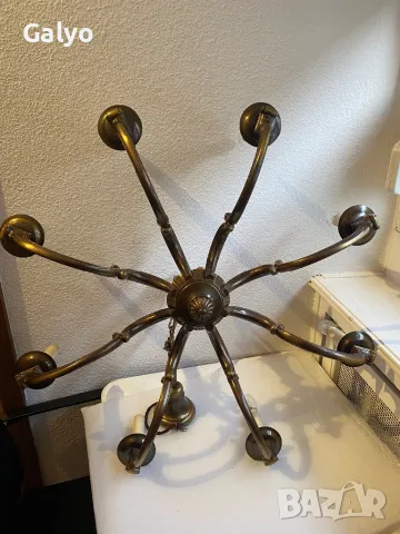 Месингов Античен Полилей, абажур, лампа, снимка 2 - Антикварни и старинни предмети - 50235833