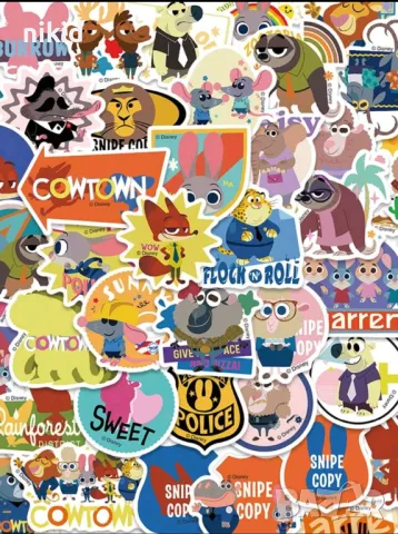 50 бр Зоотопия Зоотрополис Zootropolis самозалепващи лепенки стикери за украса декор картонена торта, снимка 7 - Други - 49301709