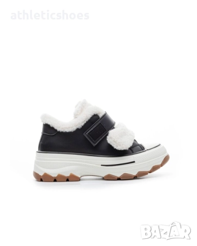 Дамски  маратонки с топъл хастар в черно и кафяво, снимка 3 - Дамски боти - 52104043