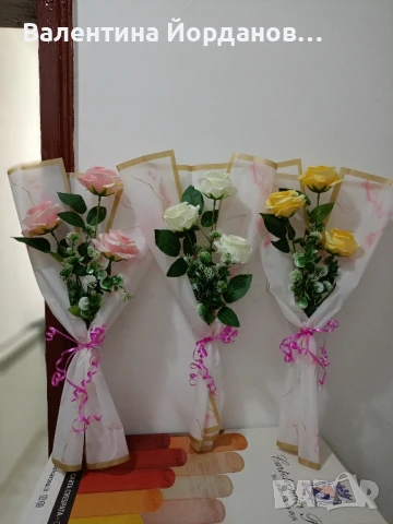 букети с текстилни цветя , снимка 2 - Декорация за дома - 51415518