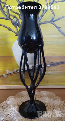 Полски черен свещник ръчно духано стъкло