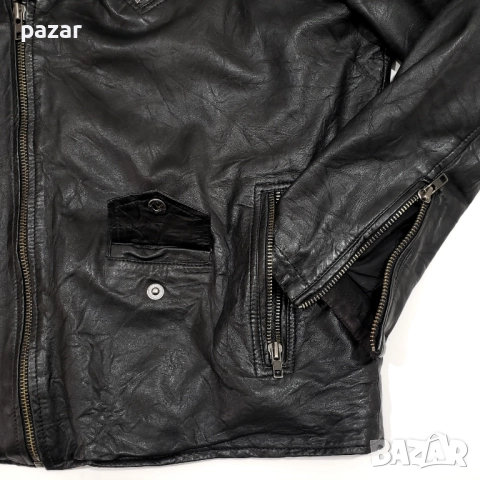 JACK & JONES Мъжко Кожено Яке Рокерско Мото Рокерия Метал Естествена Кожа L, снимка 3 - Якета - 52967809