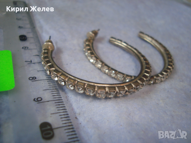 ПОСРЕБРЕНИ СТАРИ КРИСТАЛНИ РЕТРО - АРТ ОБЕЦИ ТИП ПОЛУМЕСЕЦ 12577, снимка 3 - Обеци - 36524975