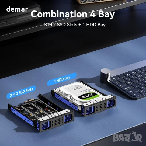 Cenmate хибриден корпус за 2.5/3.5" твърд диск+3*M.2 NVMe с вентилатор, снимка 4 - Други - 50756966