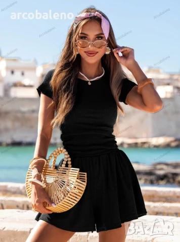 Дамски комплект от раирана блуза и шорти тип пола Nivia, 3цвята , снимка 10 - Комплекти - 51231618