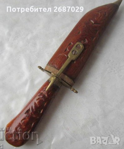 Стар нож ножка ножче с дървена кания, снимка 3 - Други ценни предмети - 28949826