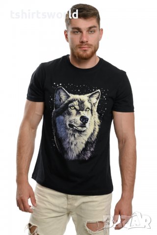 Нова мъжка тениска с дигитален печат Вълк - Звезди, Серия вълци, снимка 3 - Тениски - 37638861