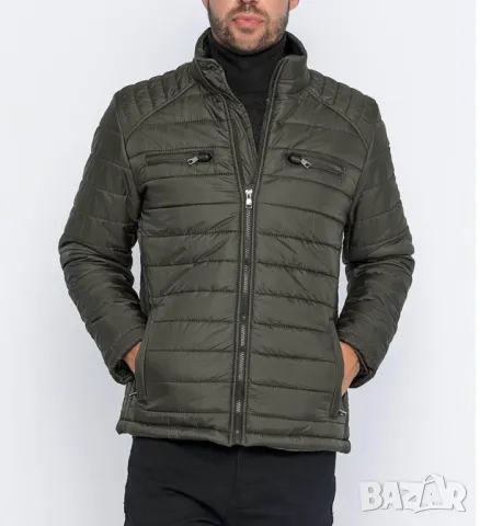 Мъжко ватирано яке в кави Basic&More - M, снимка 2 - Якета - 49445394