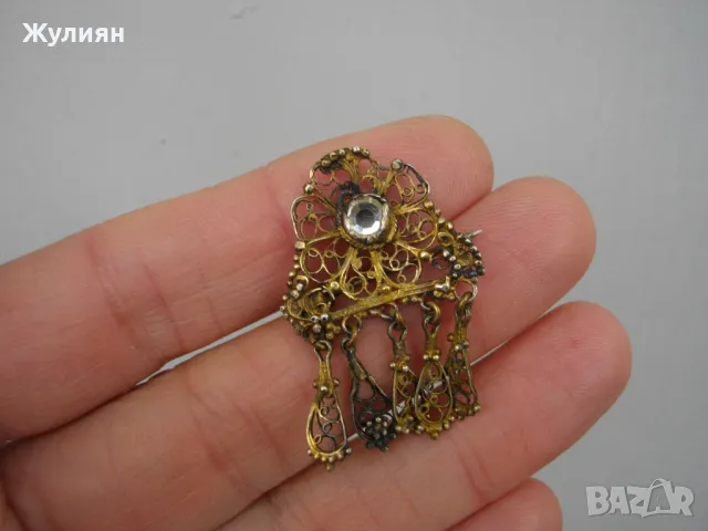 СТАРА ВЪЗРОЖДЕНСКА СРЕБЪРНА БРОШКА ТРЕПКА ФИЛИГРАН , снимка 2 - Антикварни и старинни предмети - 48638548