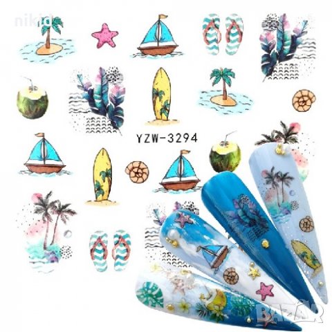 YZW-3294 Палми лято плаж слайдер ваденки водни стикери за нокти маникюр татос, снимка 2 - Продукти за маникюр - 32720641