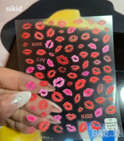 3D Уста устни целувка целувки kiss самозалепващи лепенки ваденки слайдер за нокти маникюр декорация, снимка 2 - Продукти за маникюр - 49471762