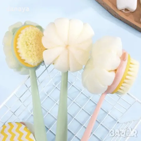 5513 Четка за душ с гъба, тривка за гръб дълга дръжка
