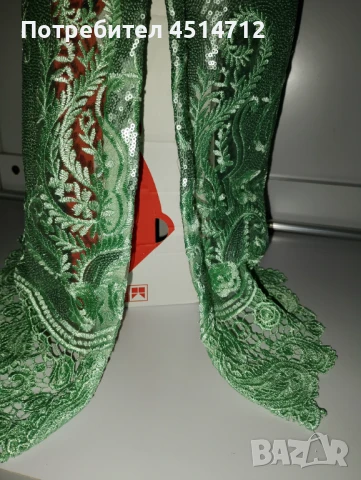 Маркова бутикова рокля с брюкселска зелена дантела,уникат, снимка 2 - Рокли - 50812526