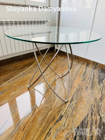 Нова Трапезна маса ф90 от полирана неръждаема стомана и закалено стъкло, снимка 6 - Маси - 51455533