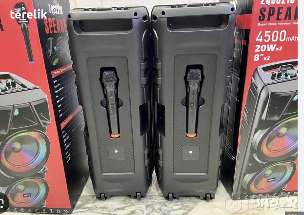 !@ Нова ZQS 8210 2х8 120W 6500mah 2 микрофона ПРЕНОСИМА КАРАОКЕ КОЛОНА, снимка 9 - Аудиосистеми - 53163709