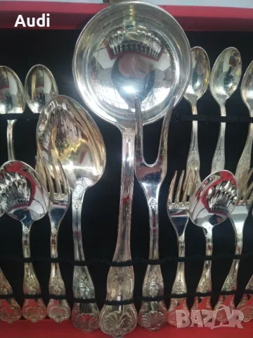 Италиански посребрени прибори за хранене.  Комплекта е в кутия и е за 12 души. Всички прибори са мар, снимка 9 - Прибори за хранене, готвене и сервиране - 49322634