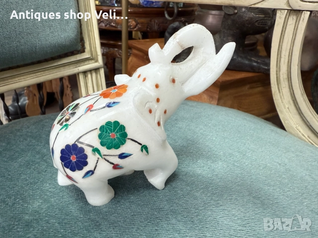 Мраморна фигура на слон №7657, снимка 5 - Антикварни и старинни предмети - 52582189