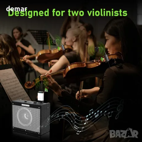 Двоен UHF безжичен микрофон за цигулка с щипка за микрофон с 1 приемник и 2 предавателя, Q2/VT-5, снимка 6 - Микрофони - 50301831