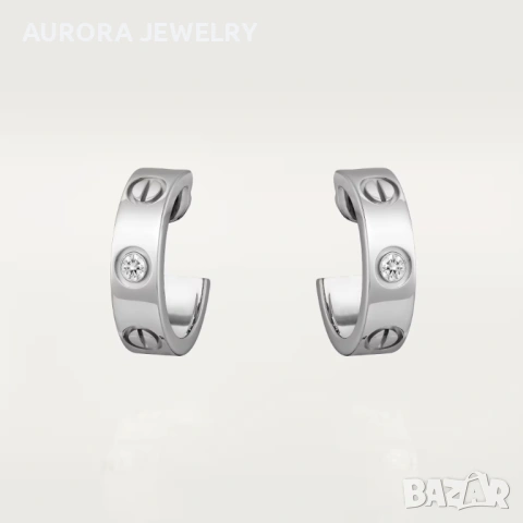 CARTIER Love Silver Hoop 2 Diamonds Small Model Дамски Обеци, снимка 8 - Обеци - 53237005