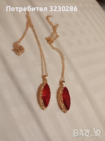 НОВО  Руско позлатено колие -червен циркон и печат 585