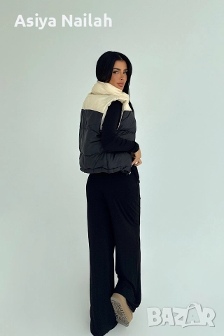 Дамски къс елек с висока яка и контрастен дизайн, снимка 2 - Елеци - 52795141