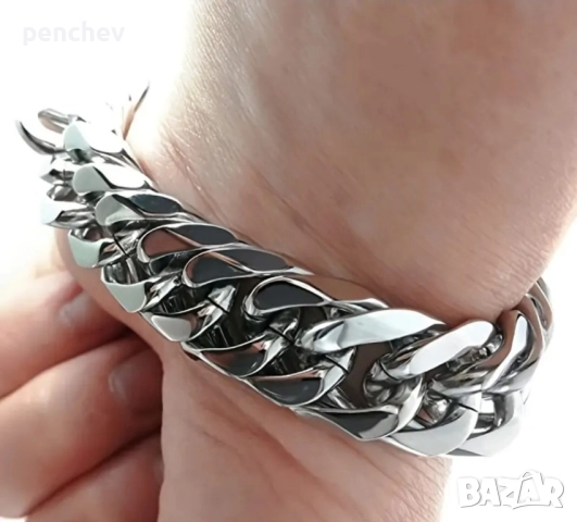 Масивна гривна от неръждаема стомана 23см, снимка 3 - Гривни - 52046511