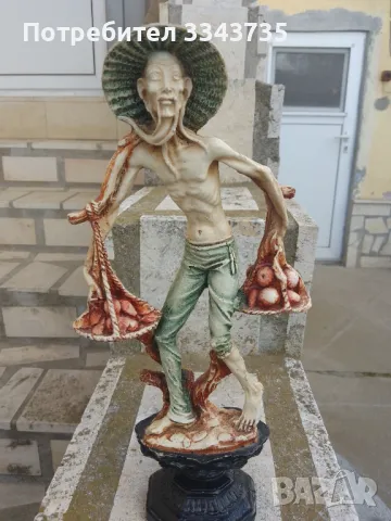 Изключително красива статуетка китаец носи плодове В-30см Ш-9см., снимка 6 - Статуетки - 49565259