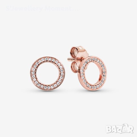 Pandora обеци в розово злато Sparkling Circle Stud Earrings, снимка 4 - Гривни - 26505364
