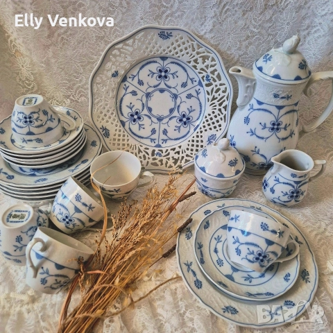 Порцеланов сервиз Schumann с декор "сламенто цвете" в кобалтово син цвят