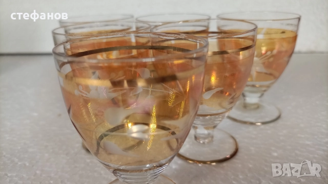 Ретро ракиени чаши, калиево стъкло, столче, 6 бр, 50 мл, снимка 3 - Чаши - 52749834