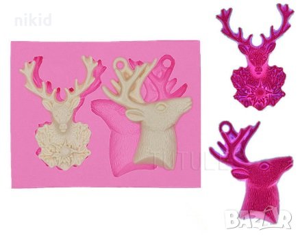 2 глави на елен силиконов молд форма за декорация торта фондан шоколад