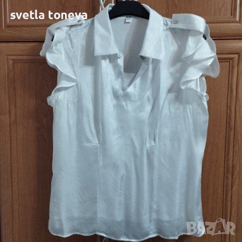 Бяла сатенена блуза, снимка 1 - Тениски - 43436503