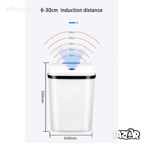 Кош за отпадъци със сензор за вдигане на капака, зарежда се с батерии, снимка 2 - Други стоки за дома - 43784978