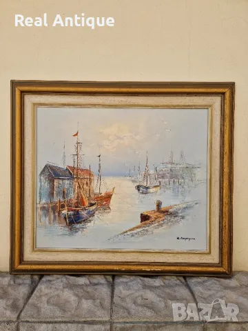 Майсторска антикварна авторска картина масло върху платно , снимка 2 - Картини - 47671747