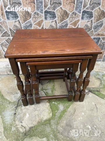 Комплект антични помощни масички (3 броя) – масивно дърво