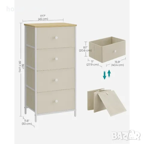 ПРОМОЦИЯ Шкаф за съхранение с 4 текстилни чекмеджета LTS314W01, снимка 4 - Шкафове - 48848527