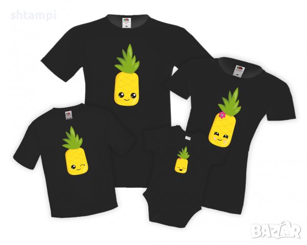 Семеен Комплект Тениски Summer pineapples family Ананас,Плод ,празник Изненада,, снимка 2 - Тениски - 37008906