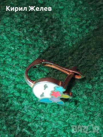 ИЗЯЩНА АНГЛИЙСКА СРЕБЪРНА ВИНТИДЖ АРТ ОБЕЦА СРЕБРО 925 с ЦВЕТЕН КЛЕТЪЧЕН ЕМАЙЛ РЪЧНА ИЗРАБОТКА 39955, снимка 2 - Обеци - 42475930