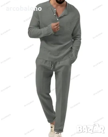 Мъжки едноцветен ежедневен комплект от две части с дълъг ръкав и панталон, 6цвята , снимка 9 - Други - 47347229
