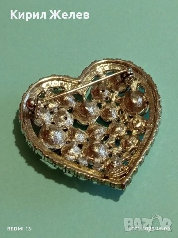 Винтидж брошка във формата на сърце инкрустирана с прозрачни и опушени кристали 52174, снимка 7 - Други - 52562471