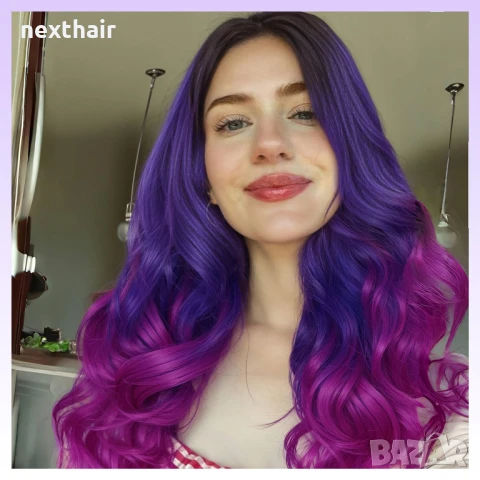 Три цветна перука черно лилаво розова, снимка 5 - Аксесоари за коса - 50649870
