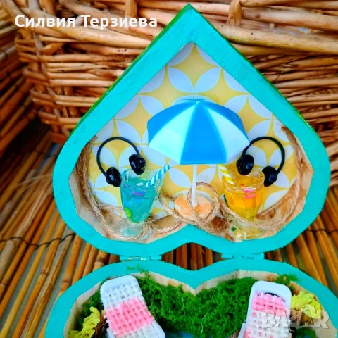 Уникална дървена кутия с форма на сърце и вътрешна декорация , снимка 5 - Декорация за дома - 50838097