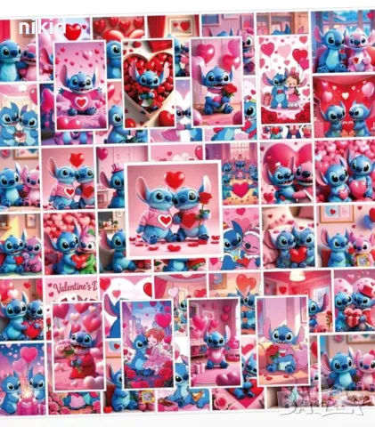 50 бр Лило и Стич розов lilo stitch самозалепващи лепенки стикери украса декор картонена торта парти