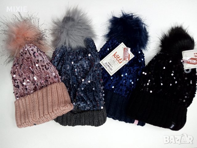 Нови детски зимни шапки с пайети, 9-15 г., снимка 8 - Шапки, шалове и ръкавици - 26923853
